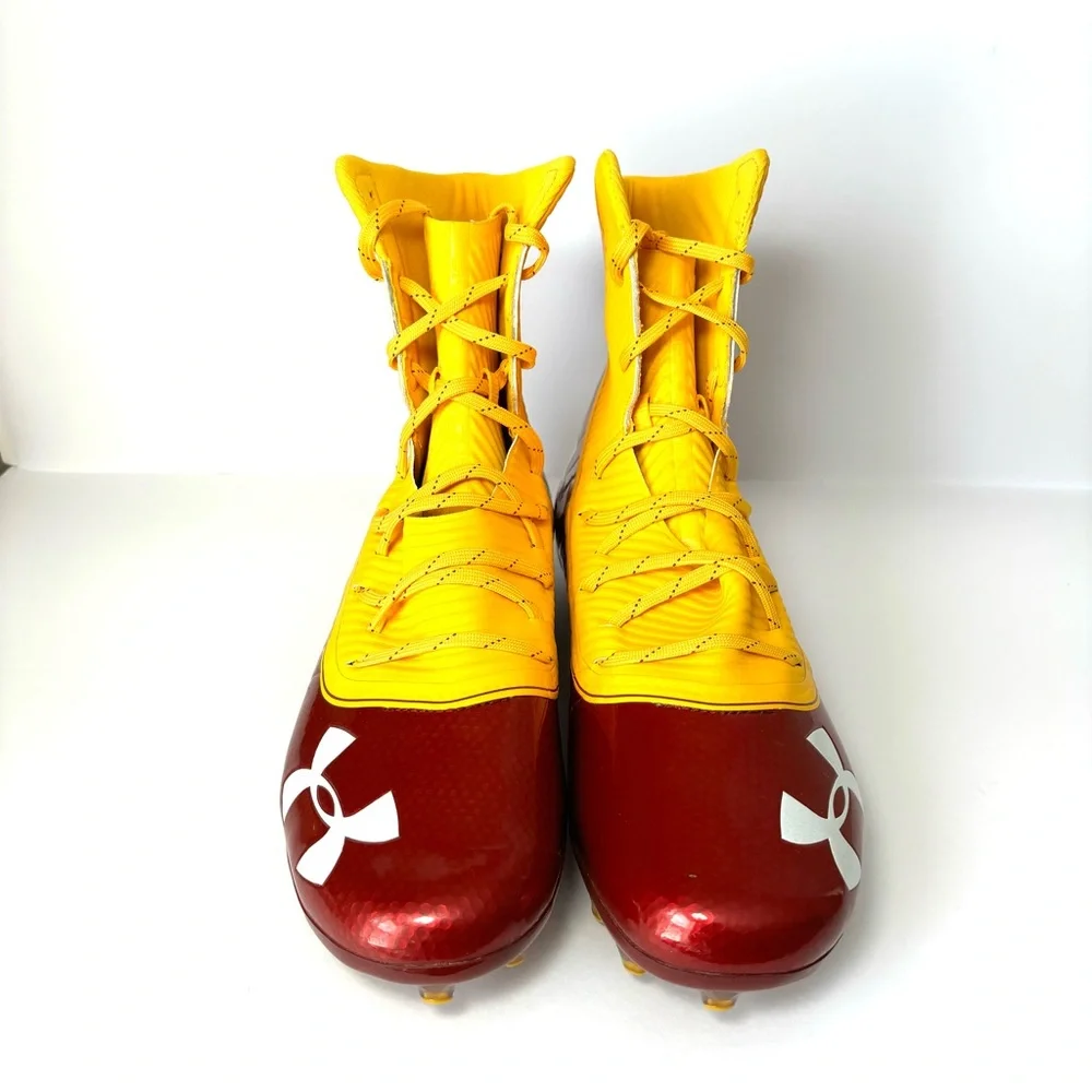 Under Armour Highlight MC Lineman Football Cleats Sz 15 High-Top Red Yellow NEW